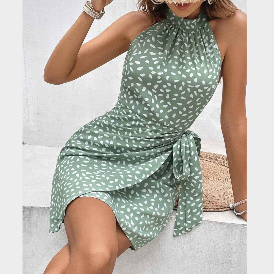 Women Sleeveless Mini Dress – Polka Dot Print with Lace-Up Detail Lightweight Fabric – Multiple Colours