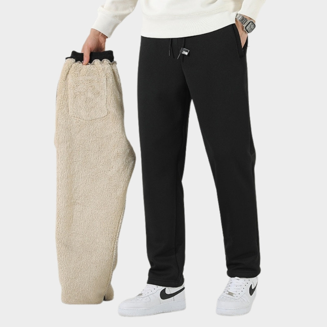 Men’s Winter Cashmere Jogging Pants - Fleece Warm Thick Casual Sports Trousers, Drawstring, Large Size, Black, Grey