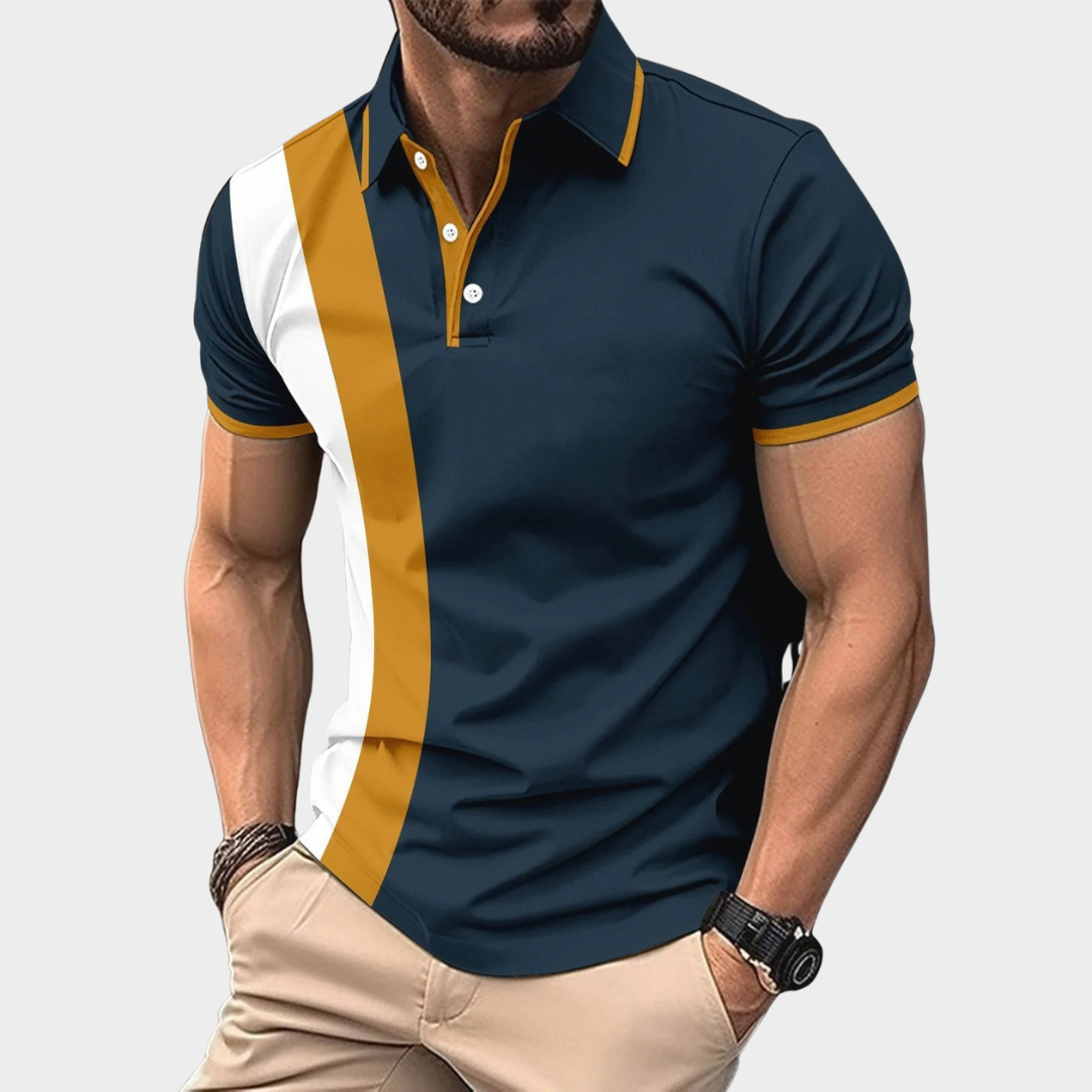 Men's Polo Shirt – Lapel Collar with Button Detail – Business Casual Colour Block Cotton Blend – Multiple Colours