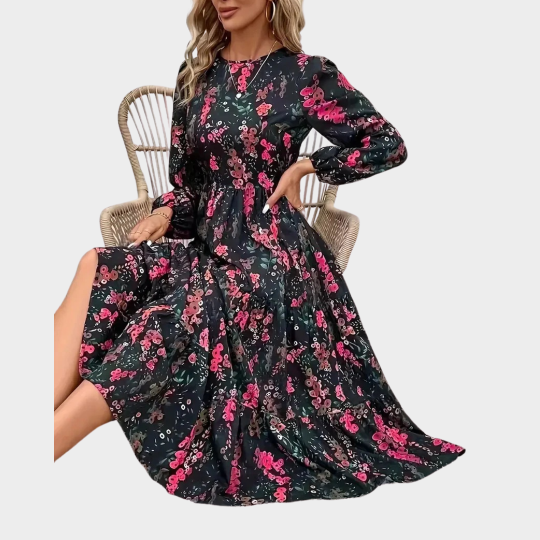 Women’s Midi Dress – Relaxed Fit with Tiered Skirt – Floral Print – Breathable Lightweight Blend – Multiple Colours