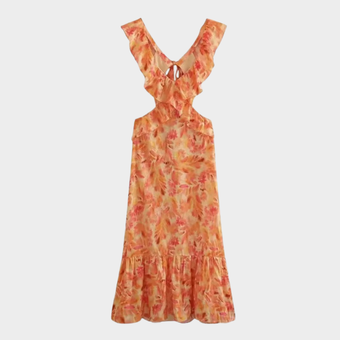 Women’s Casual Slip Dress – Sleeveless Ruffled Long Fit with Printed Detail – Lightweight Beach Style – Multiple Colours