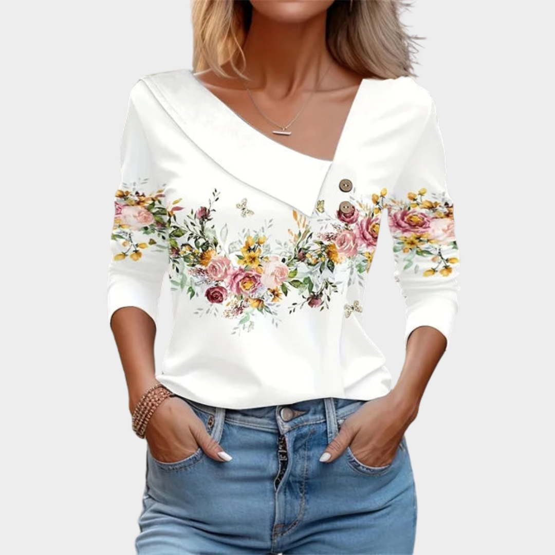 Women’s Floral Print Long Sleeve Shirt – Casual Lightweight Blouse Top – Soft Relaxed Fit O-Neck Style – Multiple Colours