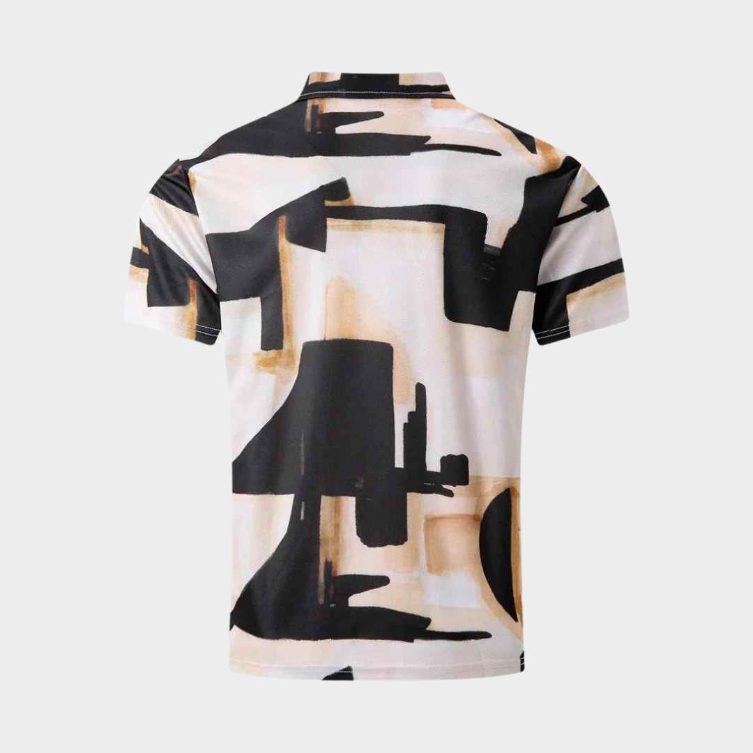Men's Polo Shirt – Loose Fit 3D Printed Short Sleeve Cotton Blend – Breathable Casual Design – Black