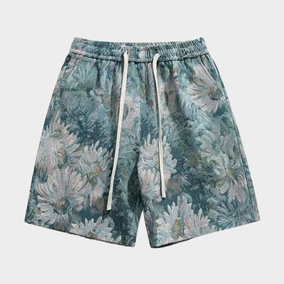 Men’s Retro Jacquard Drawstring Shorts – Casual Loose Fit Beach Pants PU Fabric – Multiple Colours