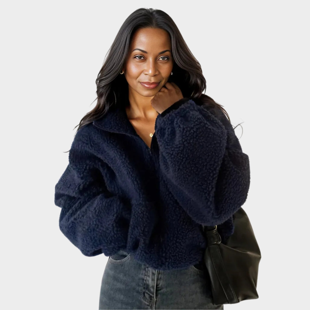 Women’s Shearling Jacket – Warm Fleece Lining, Relaxed Fit, Zip-Up Collar, Winter Style