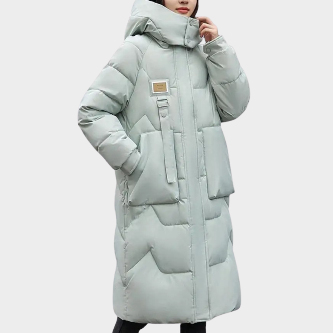Women Cotton Parka Jacket – Knee Length Coat with Detachable Hood and Zipper Closure – Windproof Solid Colour Outwear – Multiple Colours