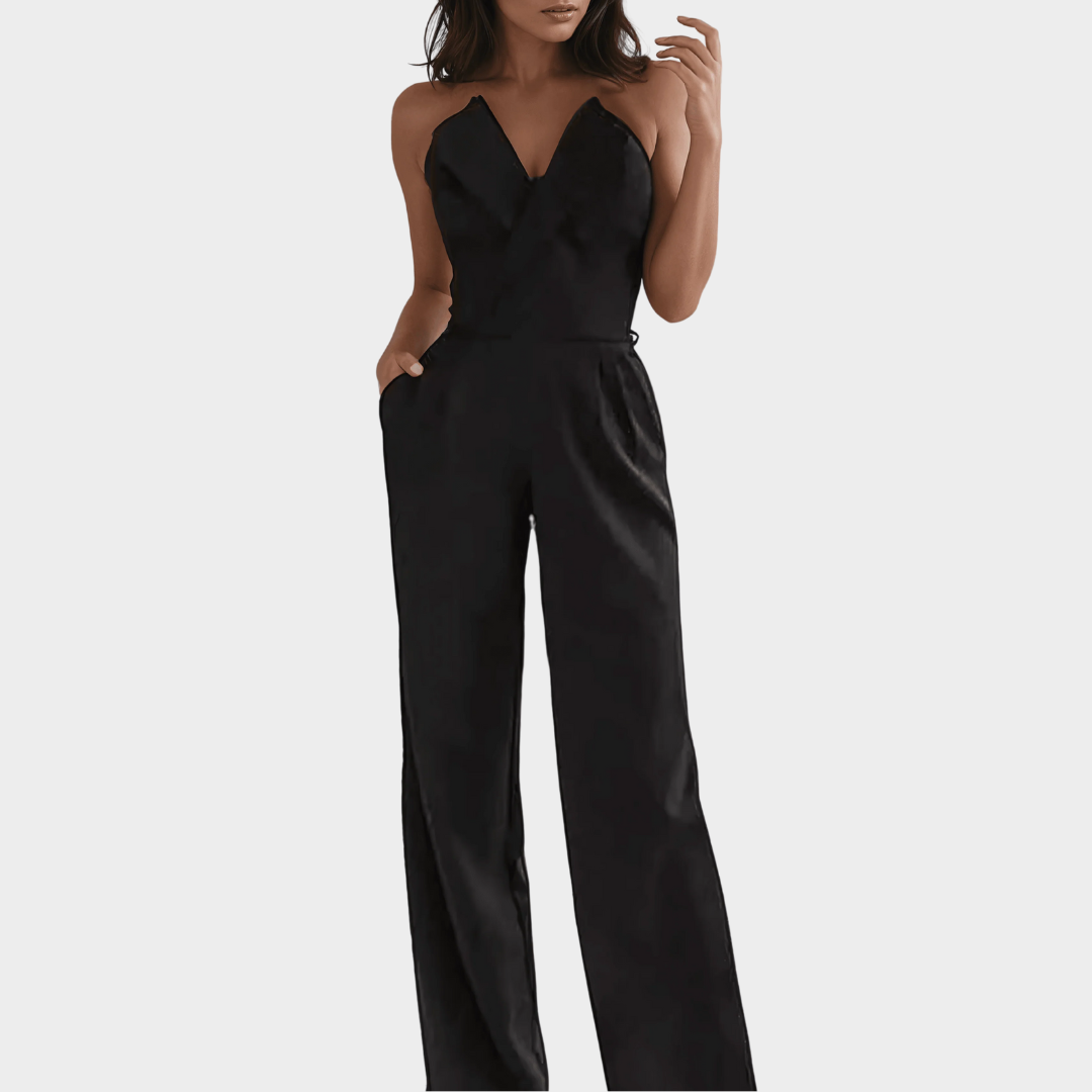 Women’s Sleeveless Off-Shoulder Jumpsuit – High Waist Slim Fit Wide Leg Design – Elegant Solid Style – Lightweight Material – Multiple Colours