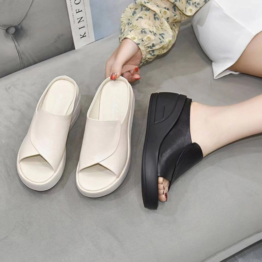 Women’s Wedge Sandals – Orthopaedic Platform Slides with Open Toe – Thick Bottom Slip On Slippers – Comfortable High Heel Design – Multiple Colours