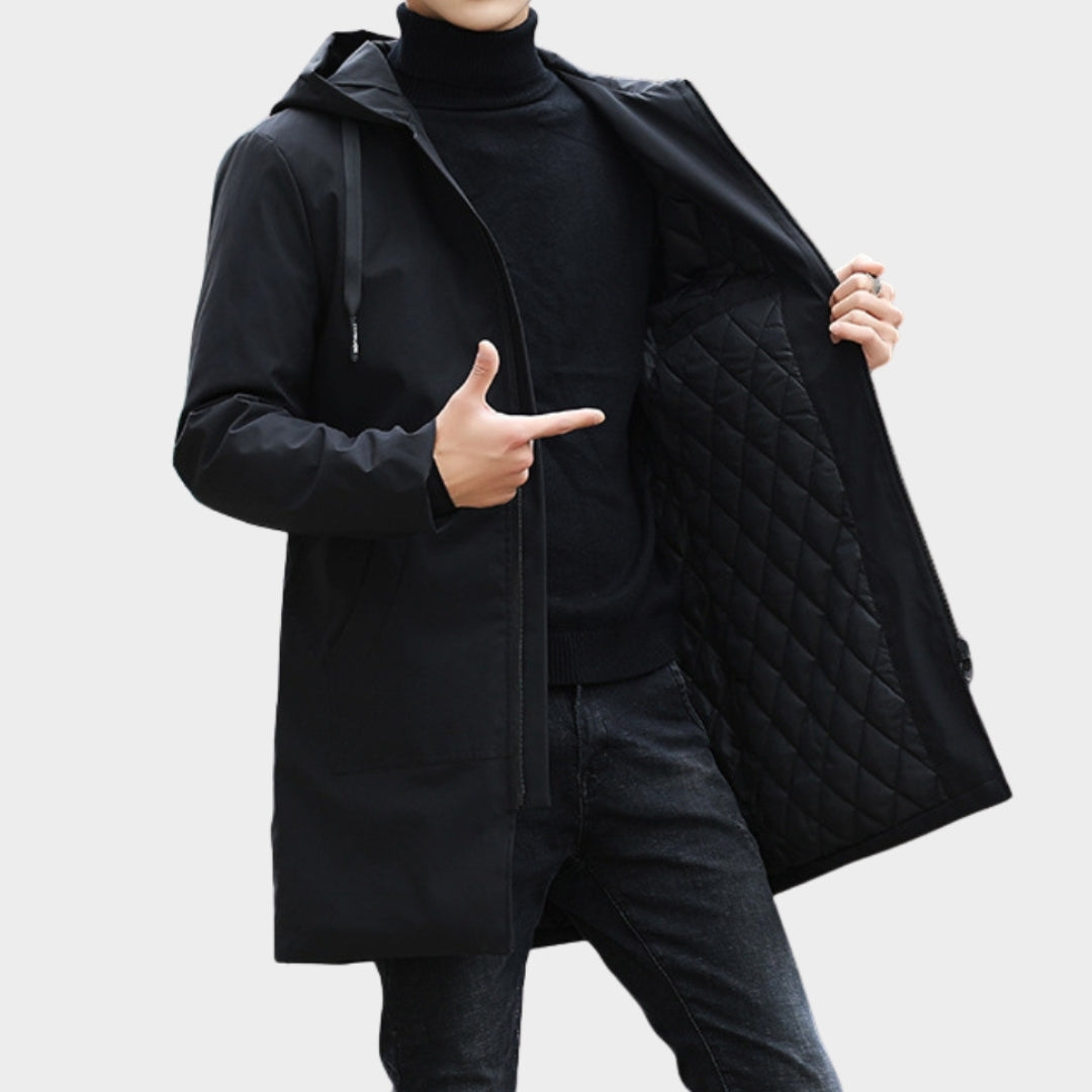 Men’s Hooded Trench Coat - Warm Thicken Windbreaker, Casual Autumn Winter Jacket, Black, Brown