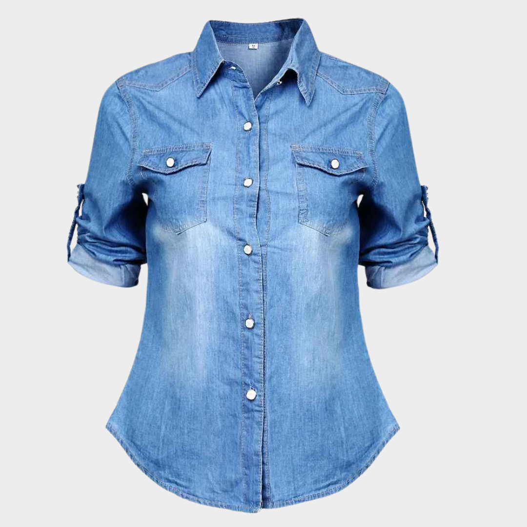 Women's Denim Shirt - Long Sleeve Casual Fit - Button-Up Soft Jeans Blouse - Multiple Colours