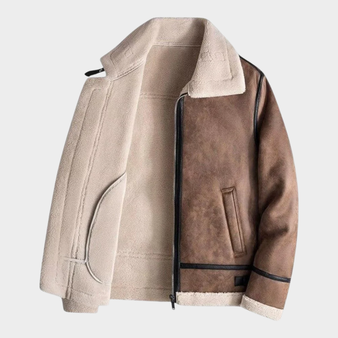 Men’s Faux Leather Motorcycle Jacket – Short Flight Coat with Fleece Lining and Imitation Fur – Multiple Colours