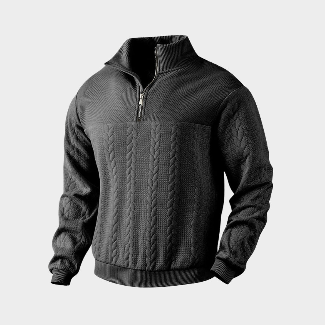 Men's Knitted Sweatshirt - Half Zipper - Stand Collar - Patchwork Design - Sporty Fit - Multiple Colours
