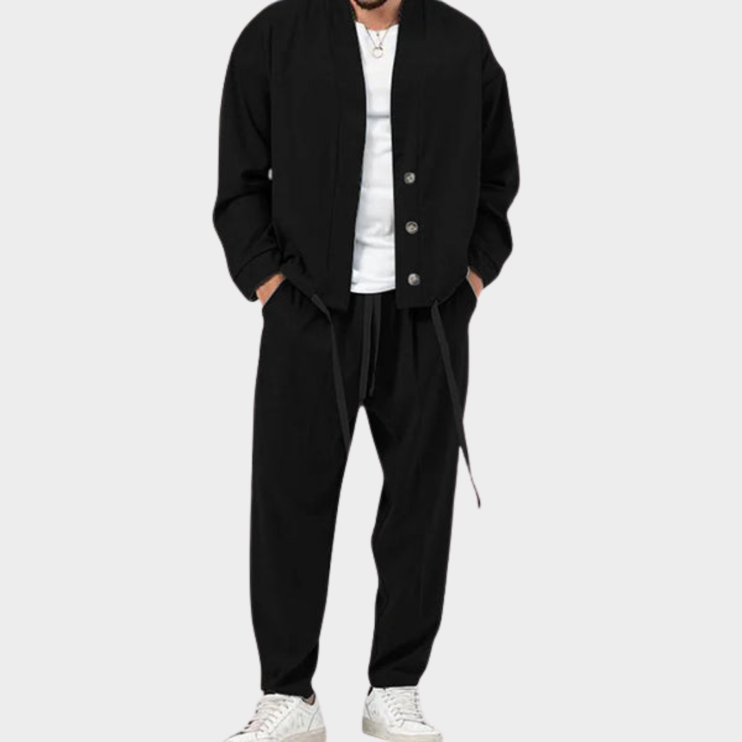 Men’s Casual Suit – Loose Long-Sleeve Shirt & Pants – Vintage Streetwear – Multiple Colours