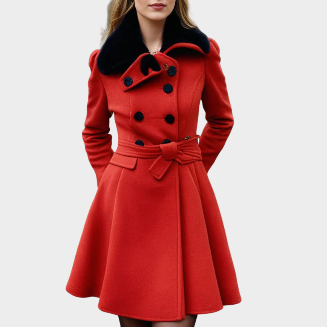 Women's Long Wool Coat – Slim Fit – Double Breasted – Padded Sherpa Lining – Elegant Trench – Multiple Colours