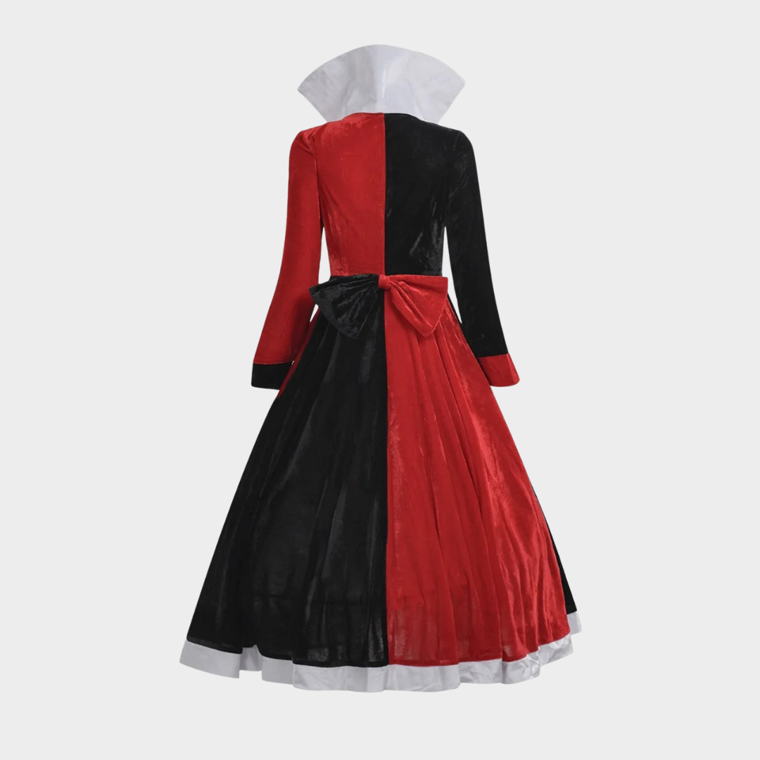 Women Queen of Hearts Halloween Costume – Alice in Wonderland Cosplay Dress with Poker Card Design – Fancy Party Outfit – Red