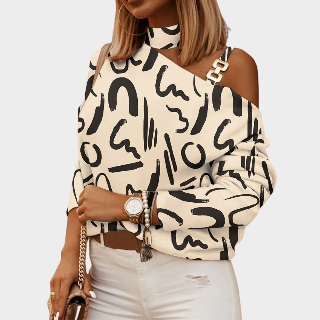 Women's Halter Neck Long Sleeve Blouse – Off Shoulder Vintage Print Loose Shirt – Multiple Colours
