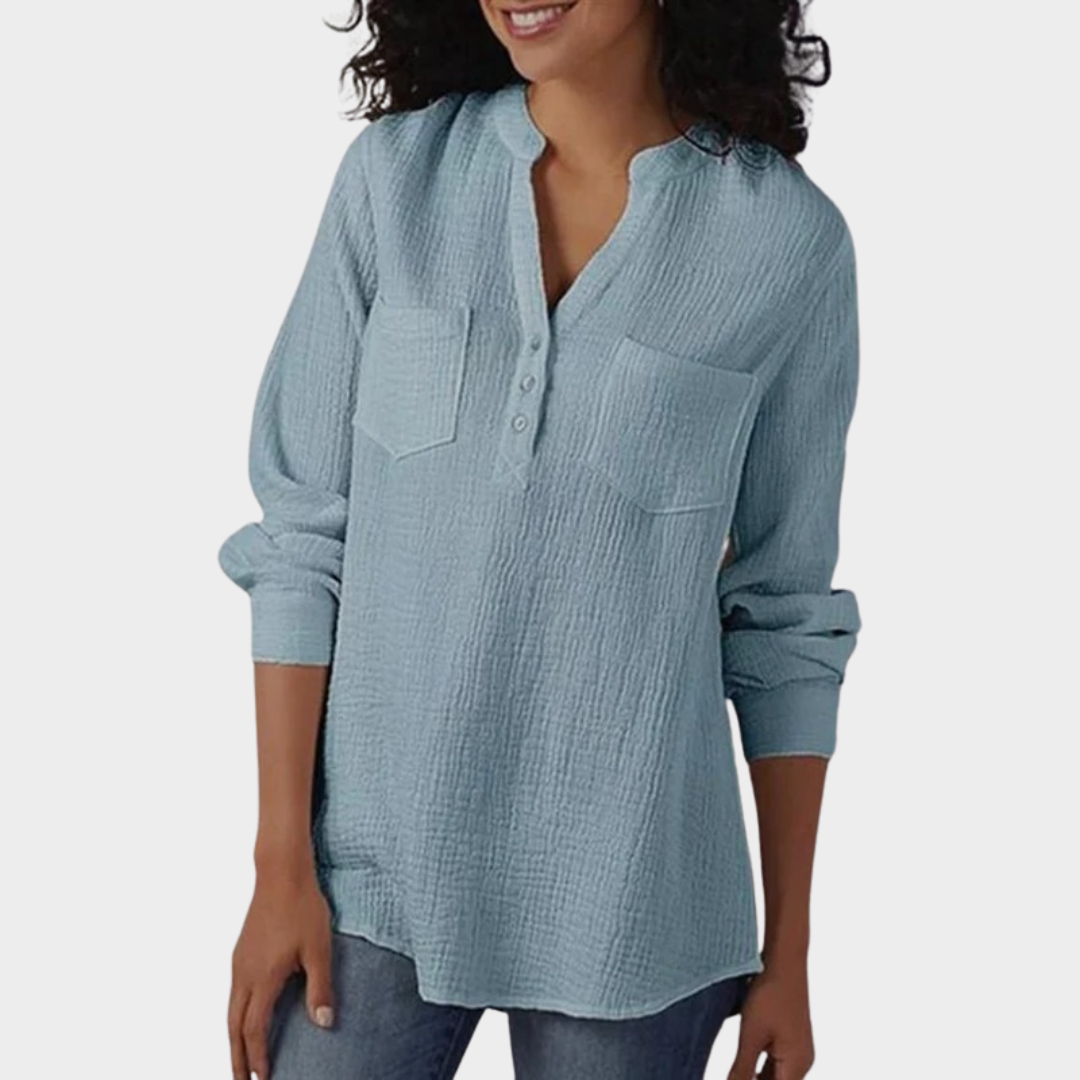 Women’s Long Sleeve Blouse – Solid Colour Button Shirt – Lapel Collar – Relaxed Fit – Lightweight Fabric – Multiple Colours