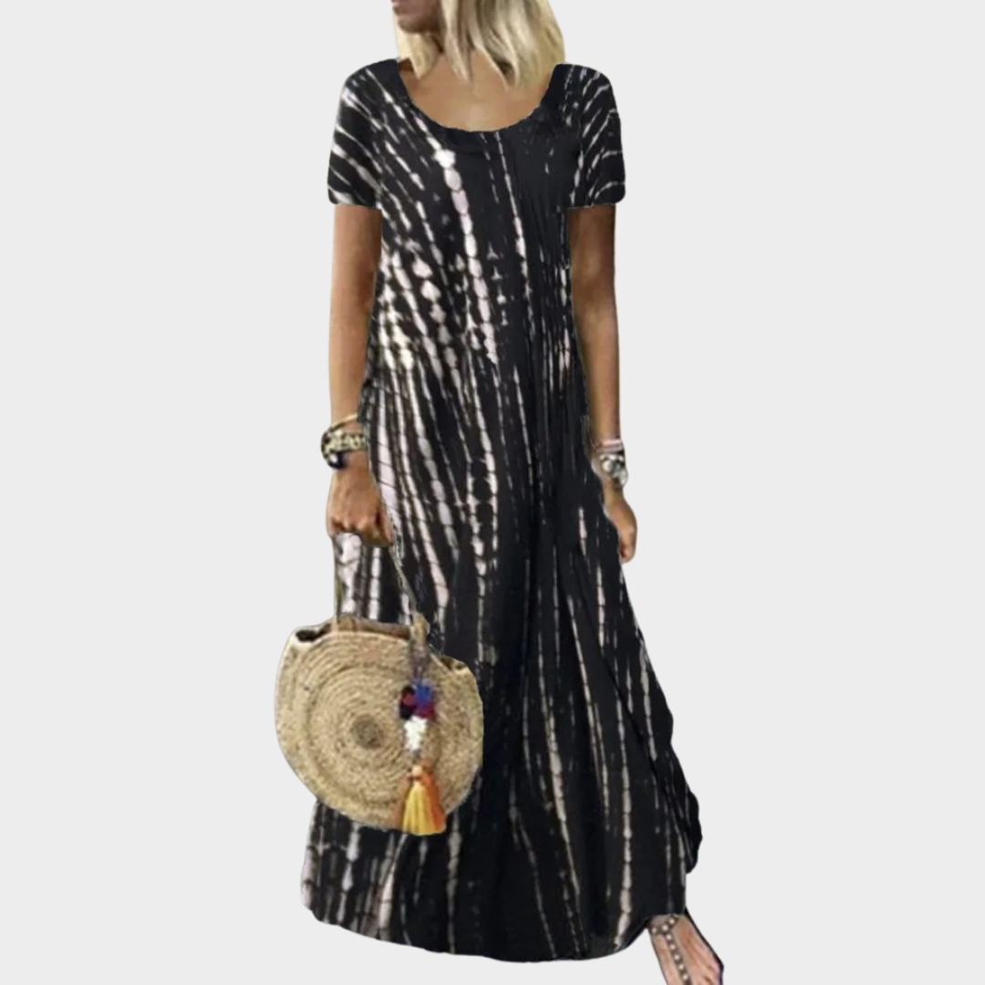 Women Tie Dye Long Dress – Short Sleeve – Casual Fit – Round Neck – Soft Blend – Multiple Colours