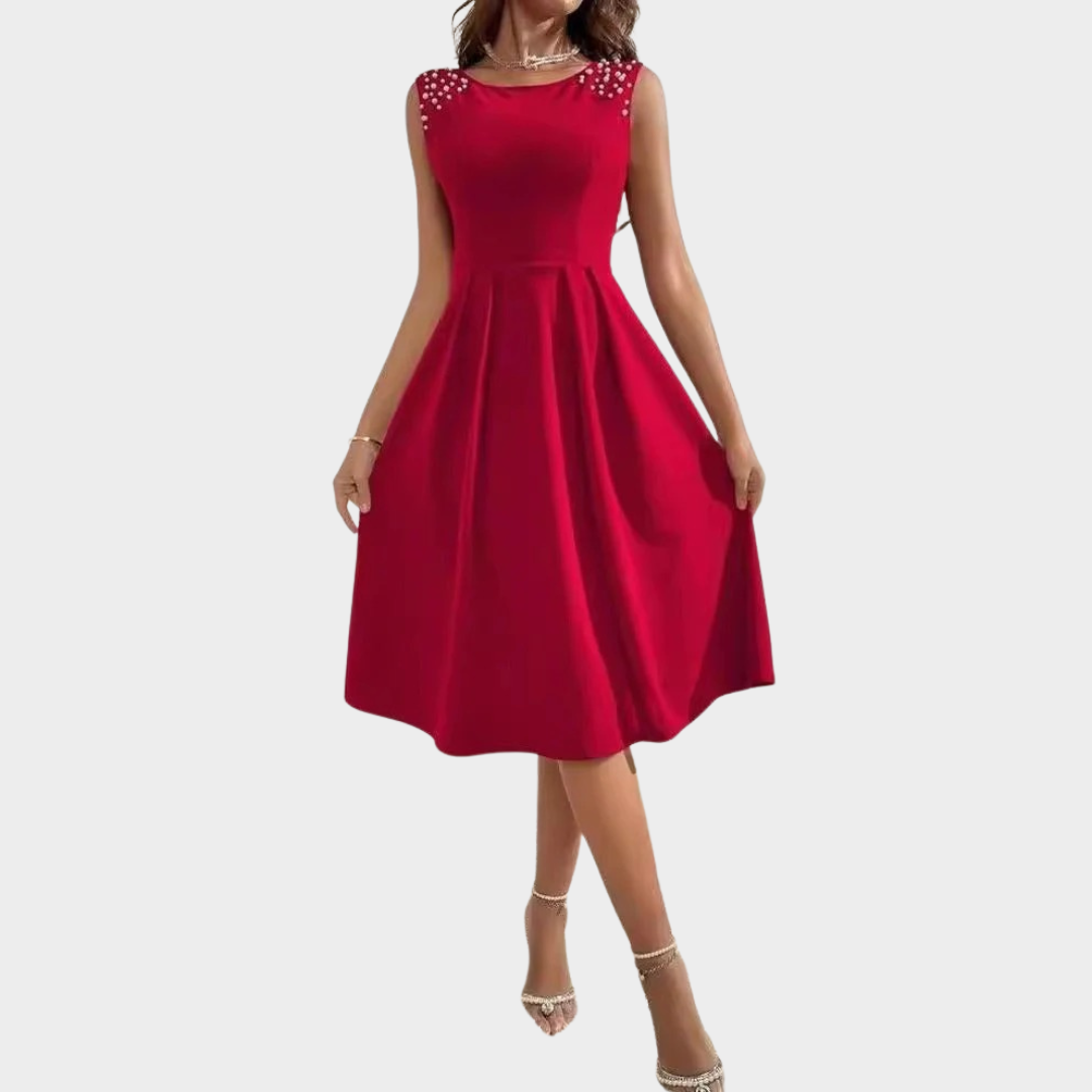 Women's Dress – Slim Fit Round Neck Sleeveless Beaded Minimalist Elegant Style – Multiple Colours