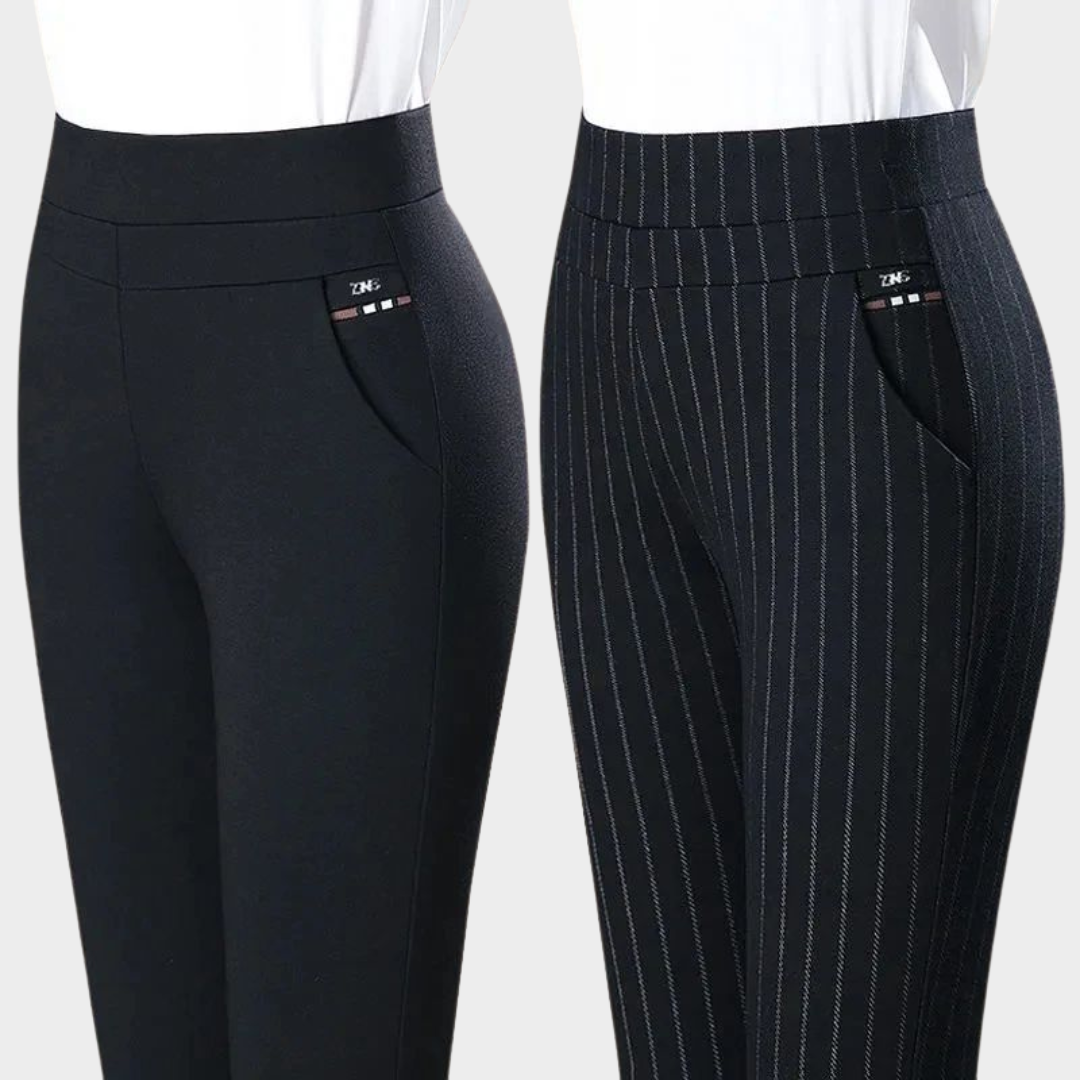 Women's Elastic Waist Straight Trousers – Casual Stripe Pencil Pants – Comfortable Fit – Multiple Colours
