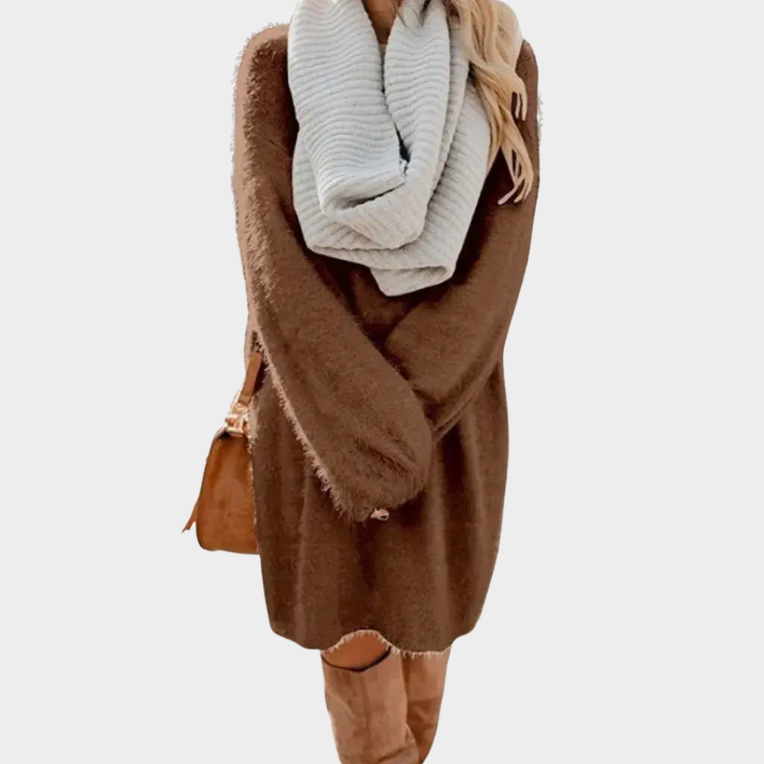 Women's Knee-Length Sweater Dress – Loose Fit – Soft Fluffy Knit – Multiple Colours