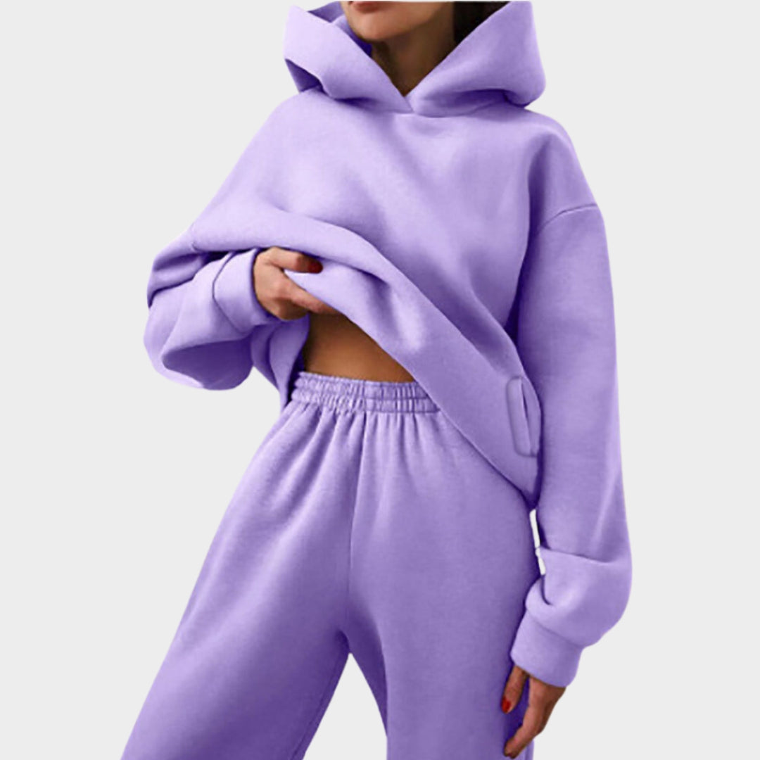 Women’s Casual Two-Piece Sweater Suit – Solid Color, Fashionable Sportswear Set, Available in Brown, Purple, Pink, and More