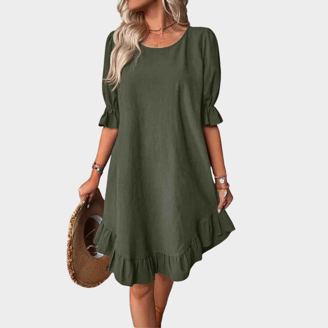 Women Sleeveless Midi Dress – Vintage Loose Fit with Round Neck in Cotton Linen – Multiple Colours