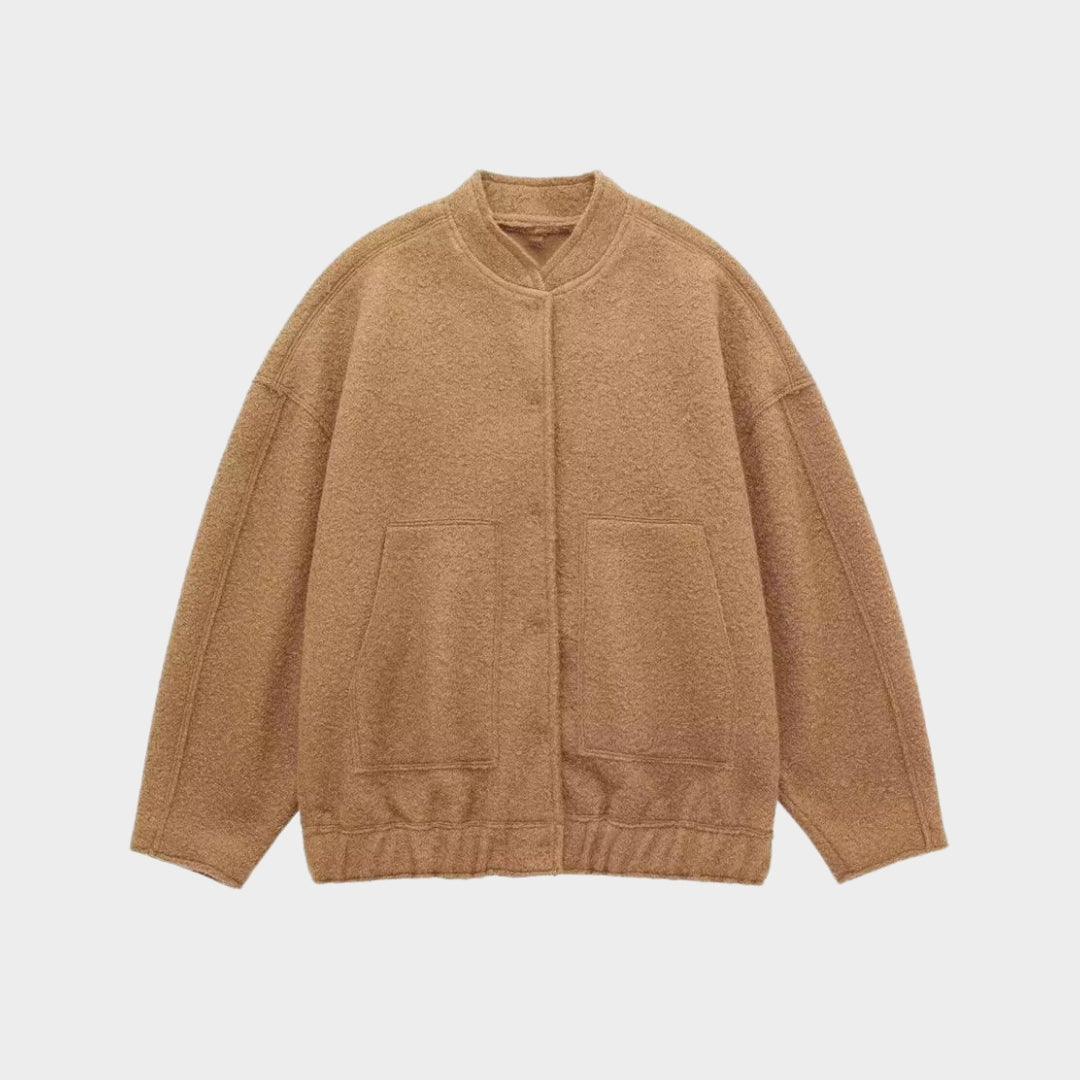 Women’s Oversized Coat – Round Neck, Pocket Detail, Long Sleeve, Casual, Black, Green, and More