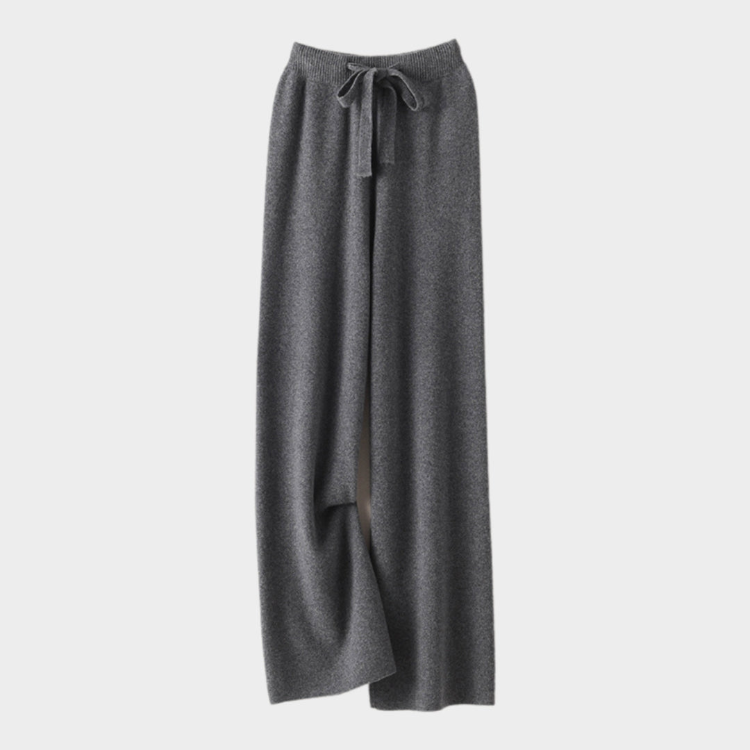 Women’s Cashmere Wide Leg Pants - High Waist Knitted Trousers - 100% Pure Wool - Winter Casual (Dark Grey, Camel, Black, and More)