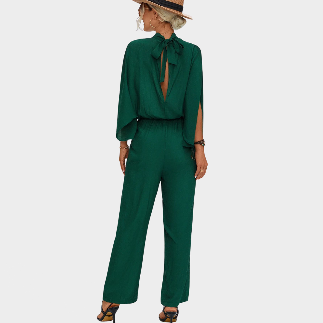 Women's Long Sleeve Jumpsuit – Waist Tie – Wide Leg Fit – Elegant Casual One-Piece – Multiple Colours