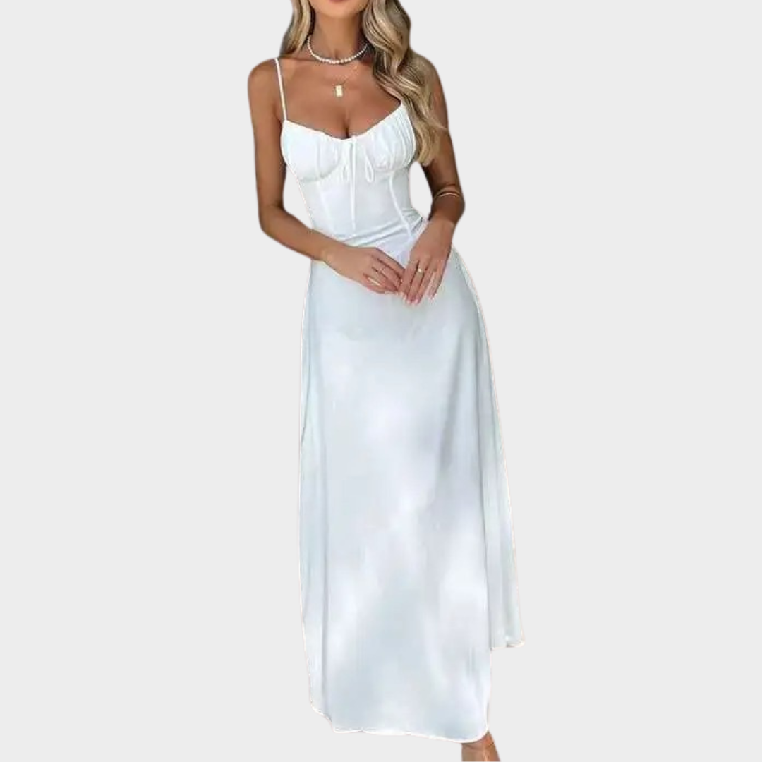 Women’s Spaghetti Strap A-Line Maxi Dress – Waist Wrap Fit with Backless Design – Lightweight Fabric – Multiple Colours