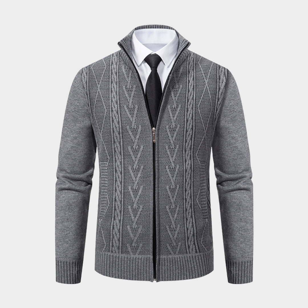 Men's Cashmere Sweater Coat – Old Money Style - Warm Knitted Design, Light Grey/Dark Grey/Beige