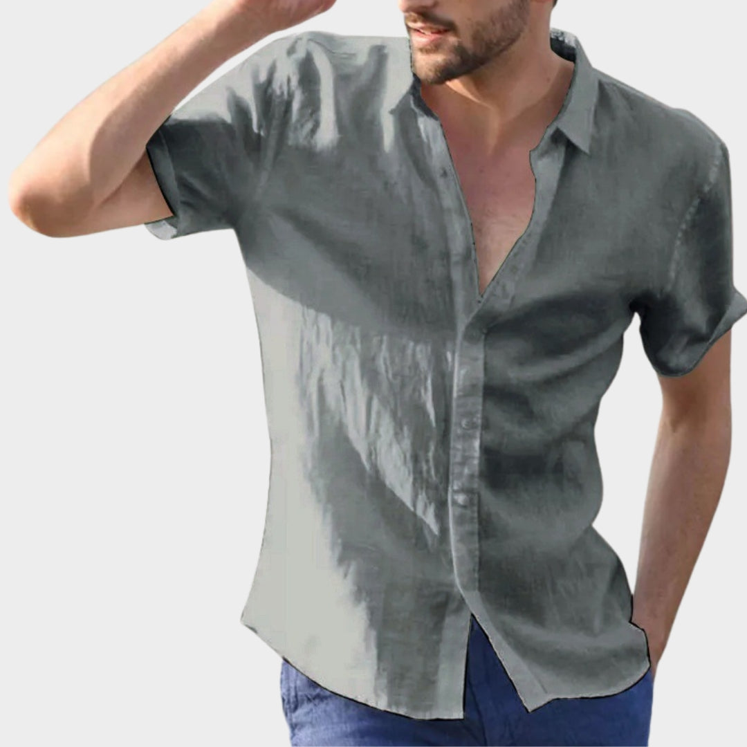 Men's Short-Sleeve Shirt - Turn-Down Collar - Cotton Linen Blend - Lightweight & Breathable - Multiple Colours