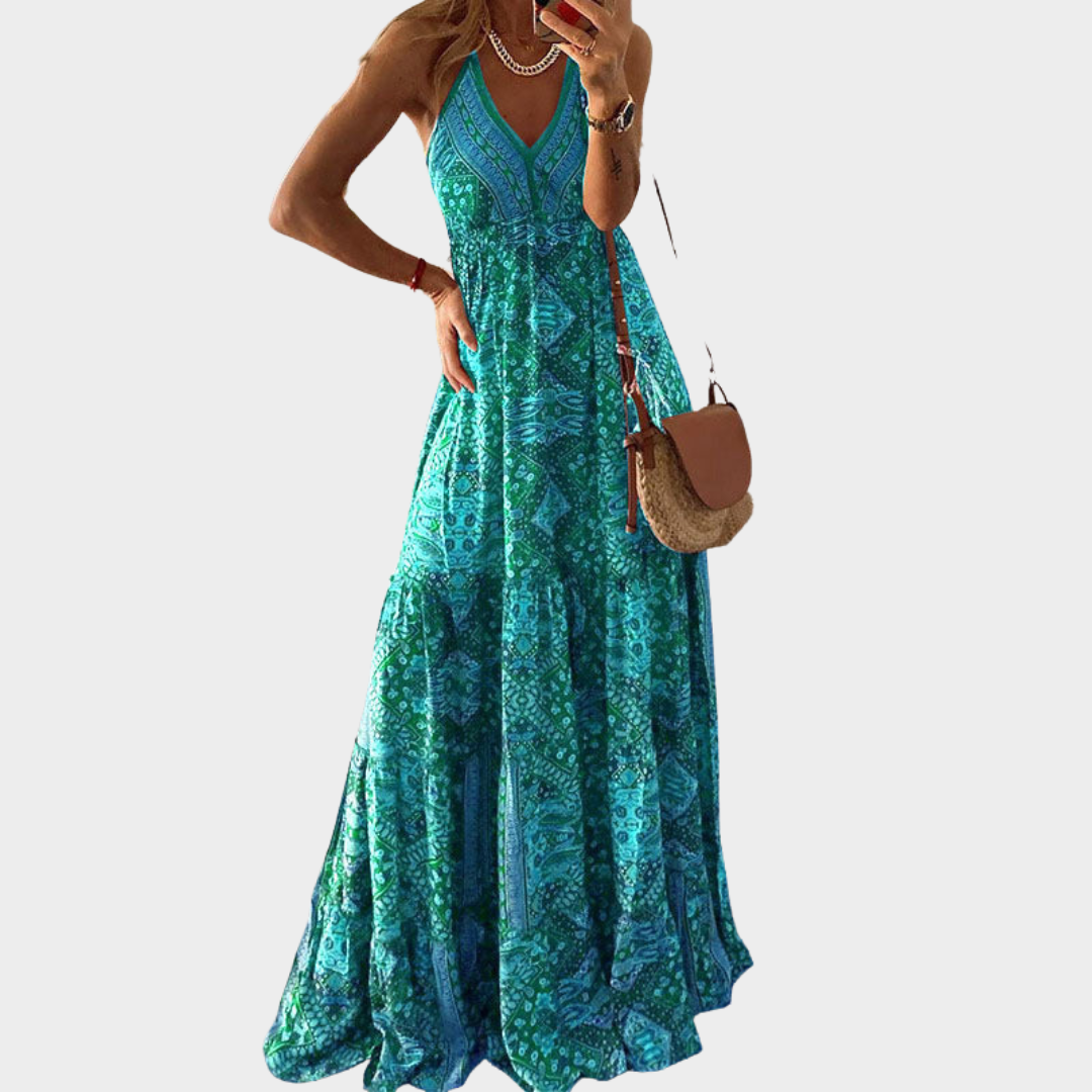 Women's Spaghetti Strap Maxi Dress – Bohemian Style – Vintage Printed – Multiple Colours