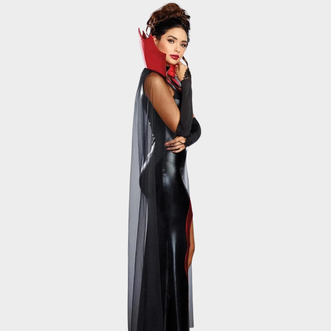 Women Witch Vampire Halloween Costume – Patent Leather Cosplay Dress for Demon and Devil Role Play – Gothic Party Outfit – Red / Black