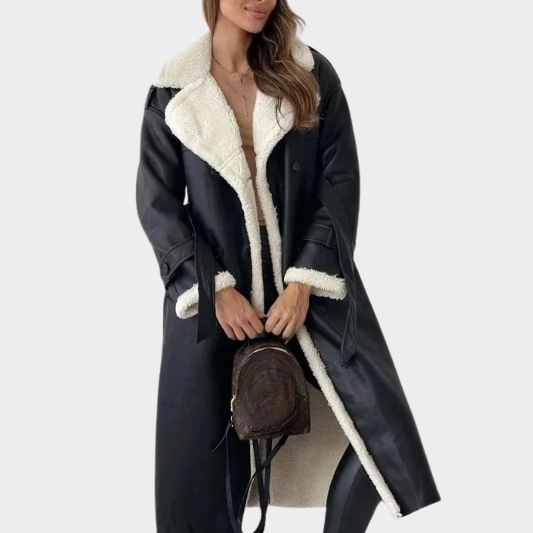 Women Double Lapel Plush Coat – Soft Composite Fur Longline Outerwear – Elegant Tailored Fit – Multiple Colours