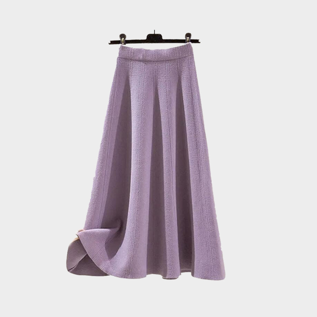 Women’s Two-Piece Skirt Set - Knitted Pullover Sweater + High Waist A-Line Skirt, Autumn/Winter, Stylish and Cozy