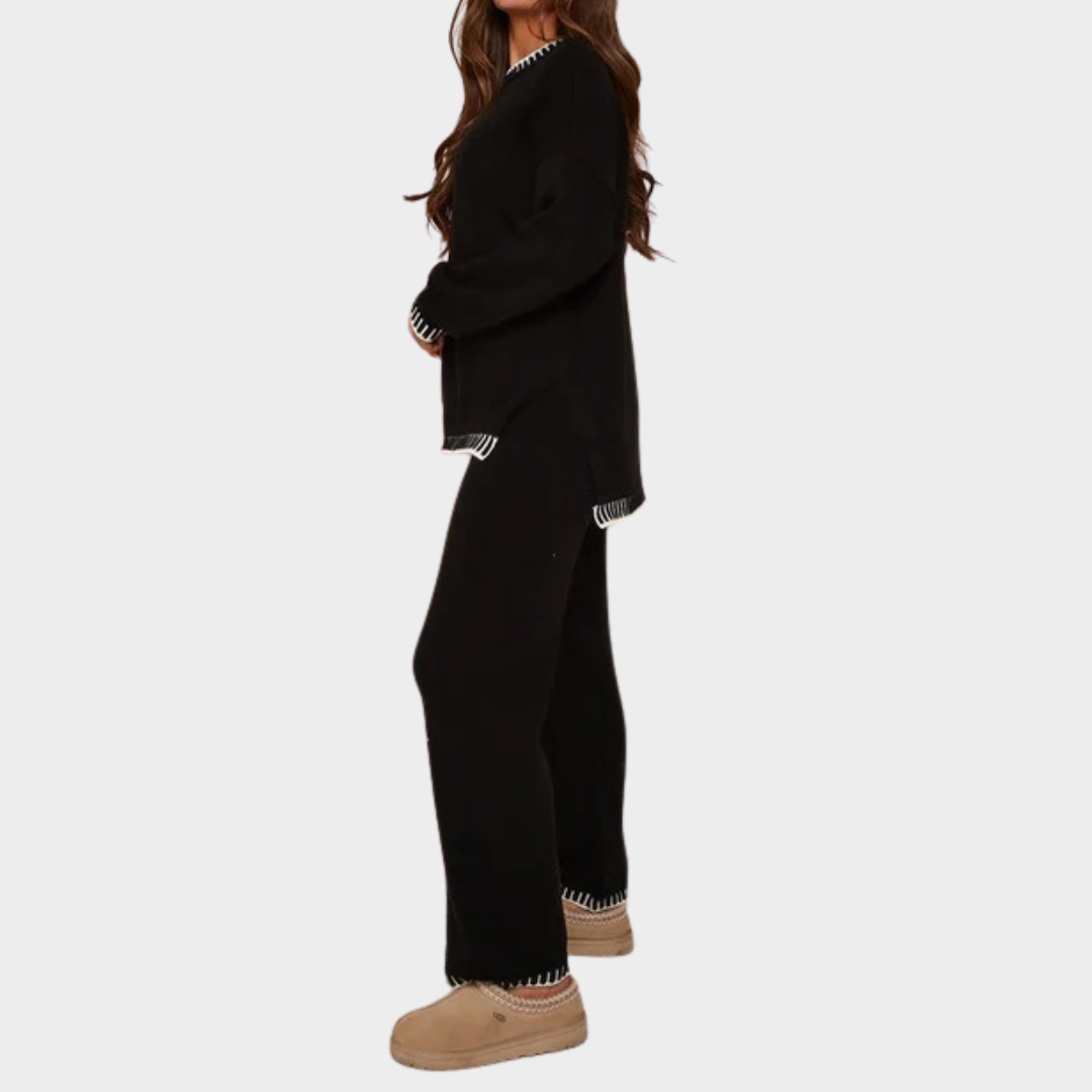 Women Tracksuit Set – Long Sleeve Knitted Sweatshirt and Matching Trousers – Comfortable Two Piece Lounge and Casual Wear – Multiple Colours