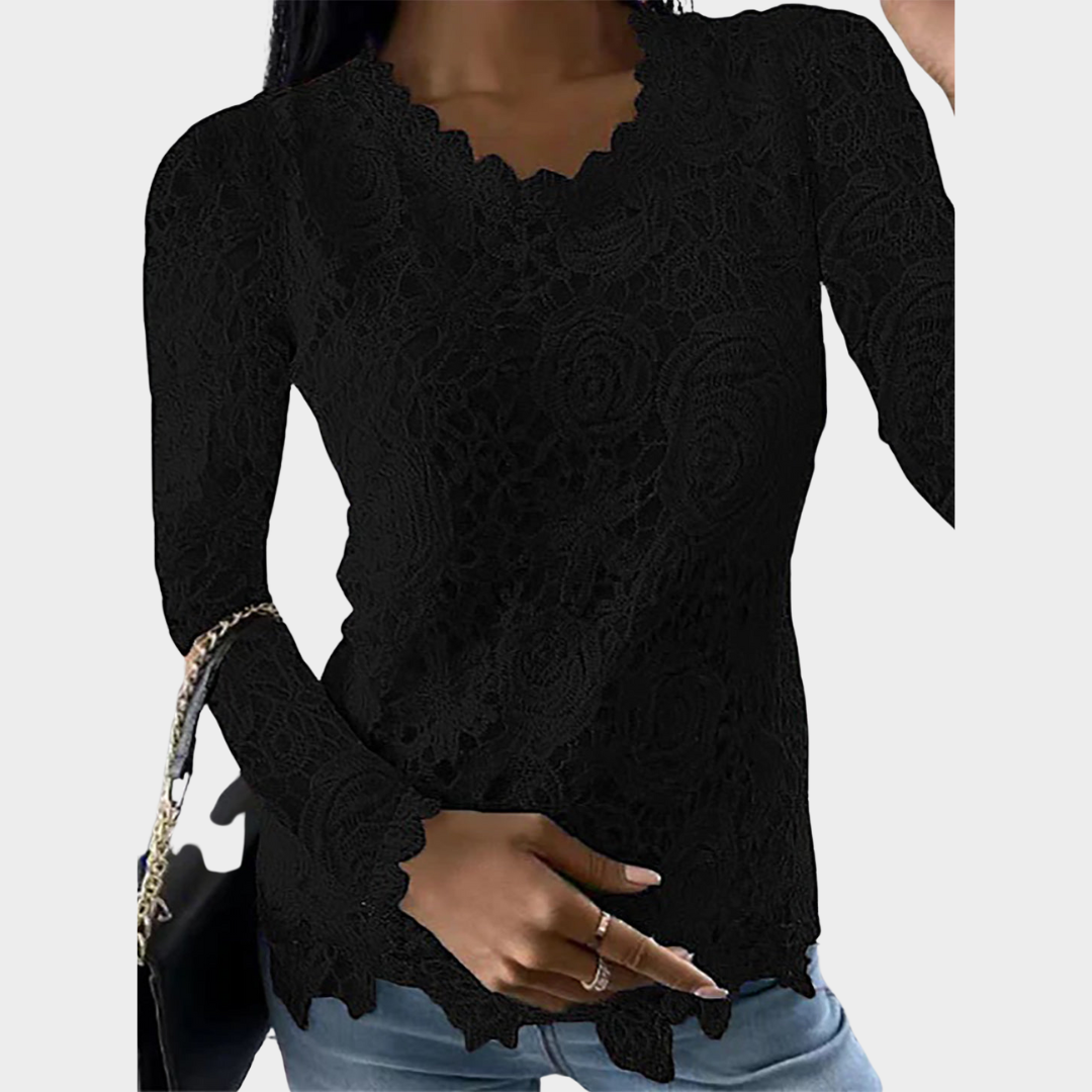 Women's Lace Blouse - Long Sleeve - O-Neck - Elegant Fit - Multiple Colours