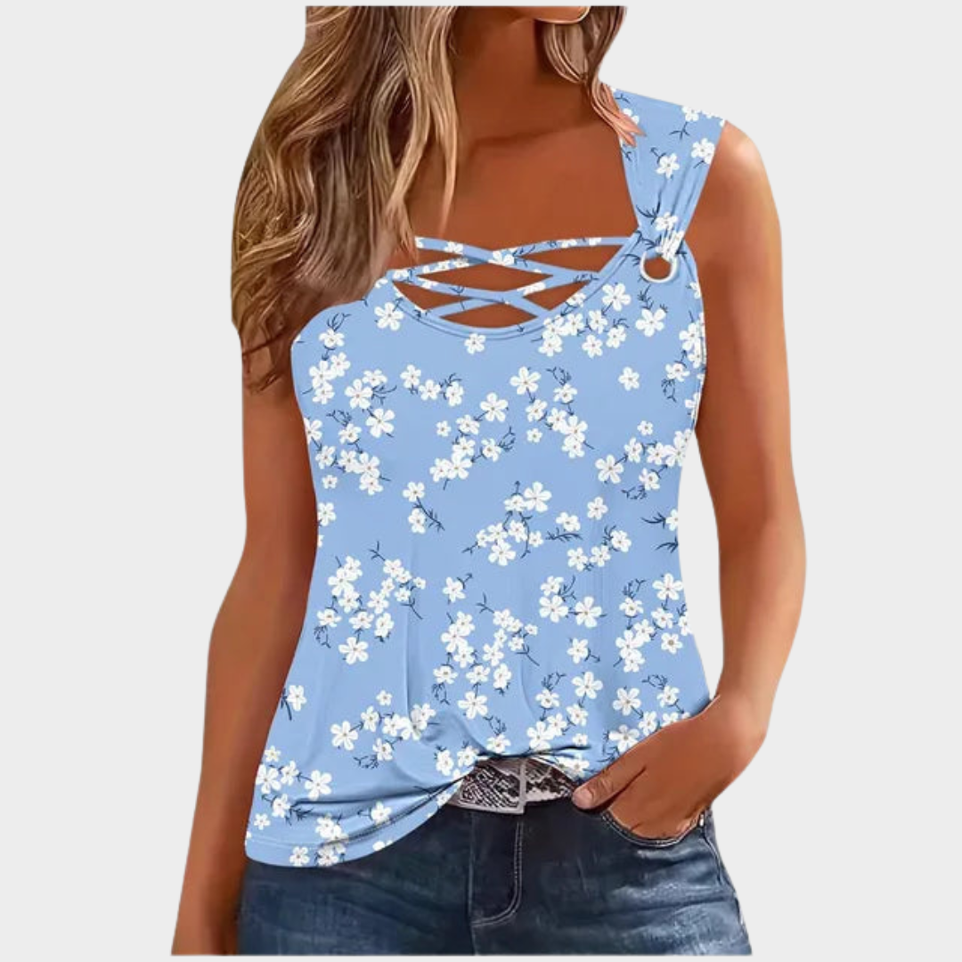 Women’s Sleeveless Hollow-Out Tank Top – Casual Print – Lightweight Relaxed Fit – Multiple Colours