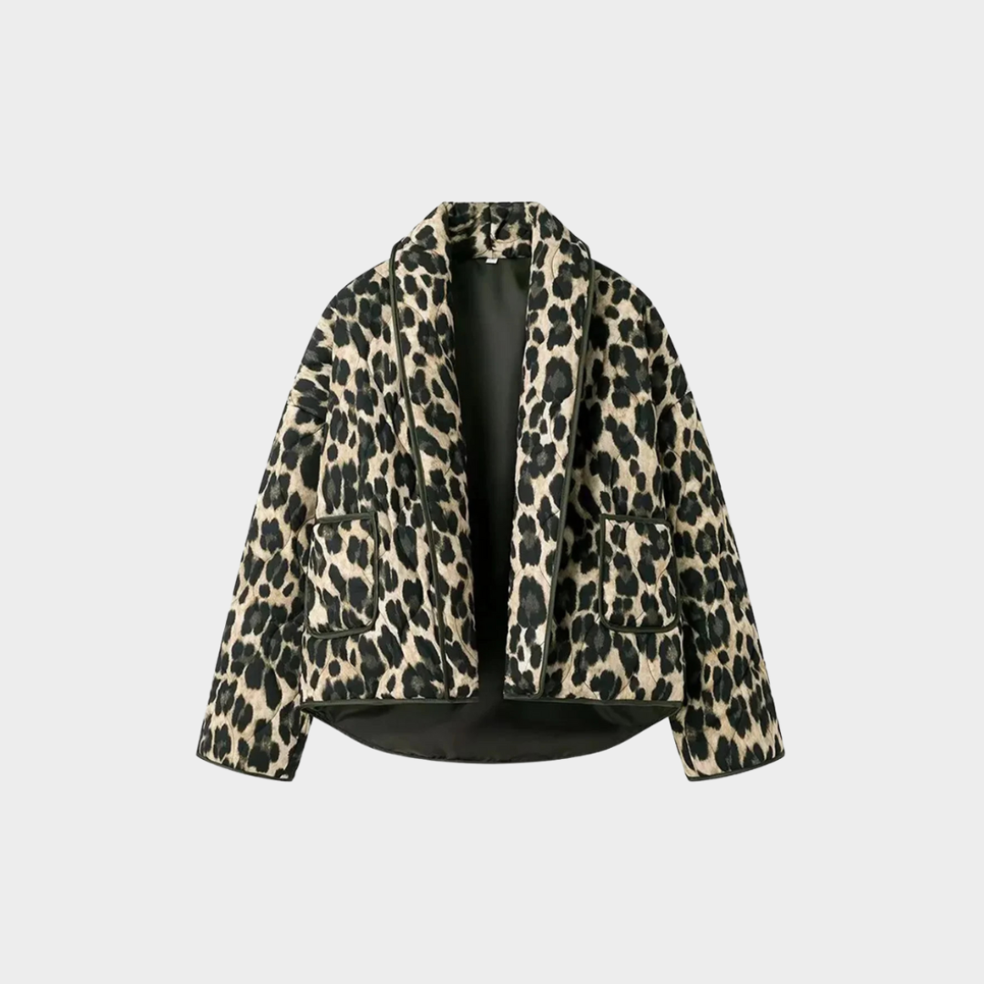 Vintage Women’s Padded Jacket – Leopard Print, Relaxed Fit, Fall/Winter Casual Cardigan-Style