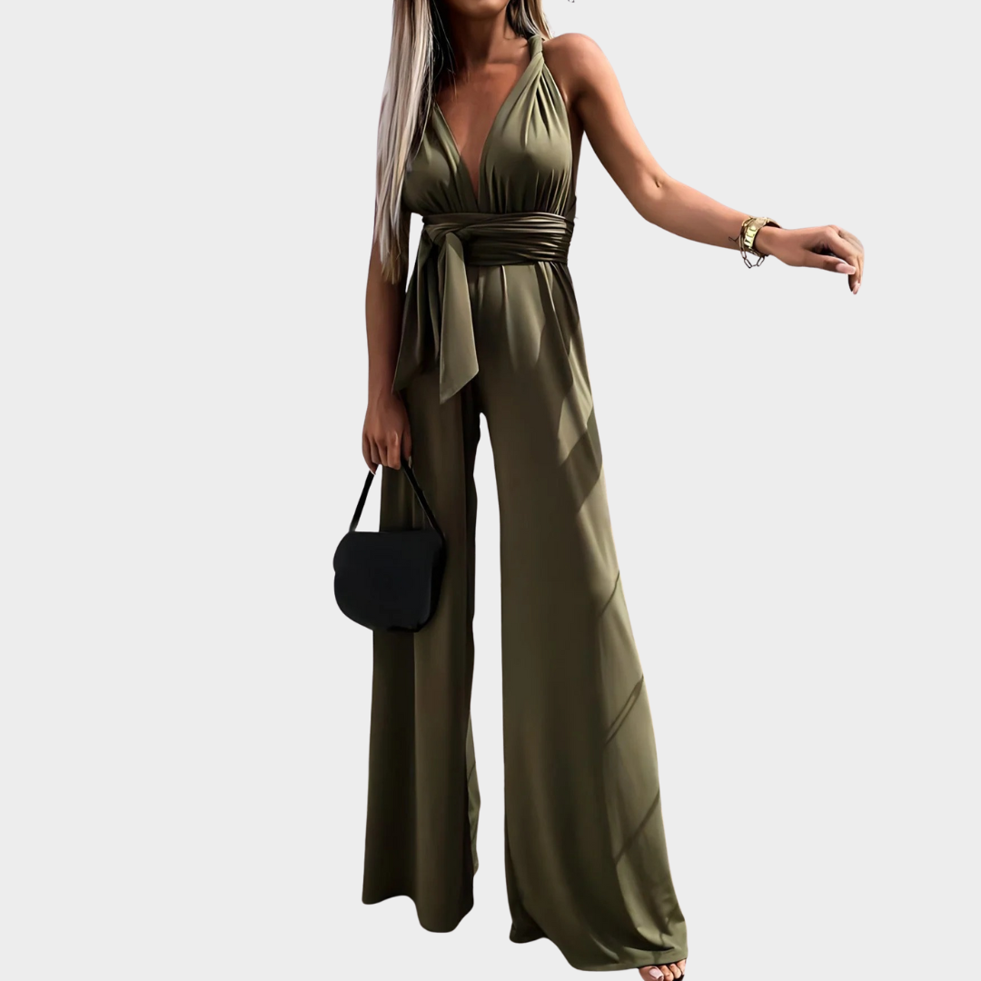Women’s Wide Leg Jumpsuit – Backless Sleeveless Bandage Romper – Solid Colour – Lightweight Fabric – Multiple Colours