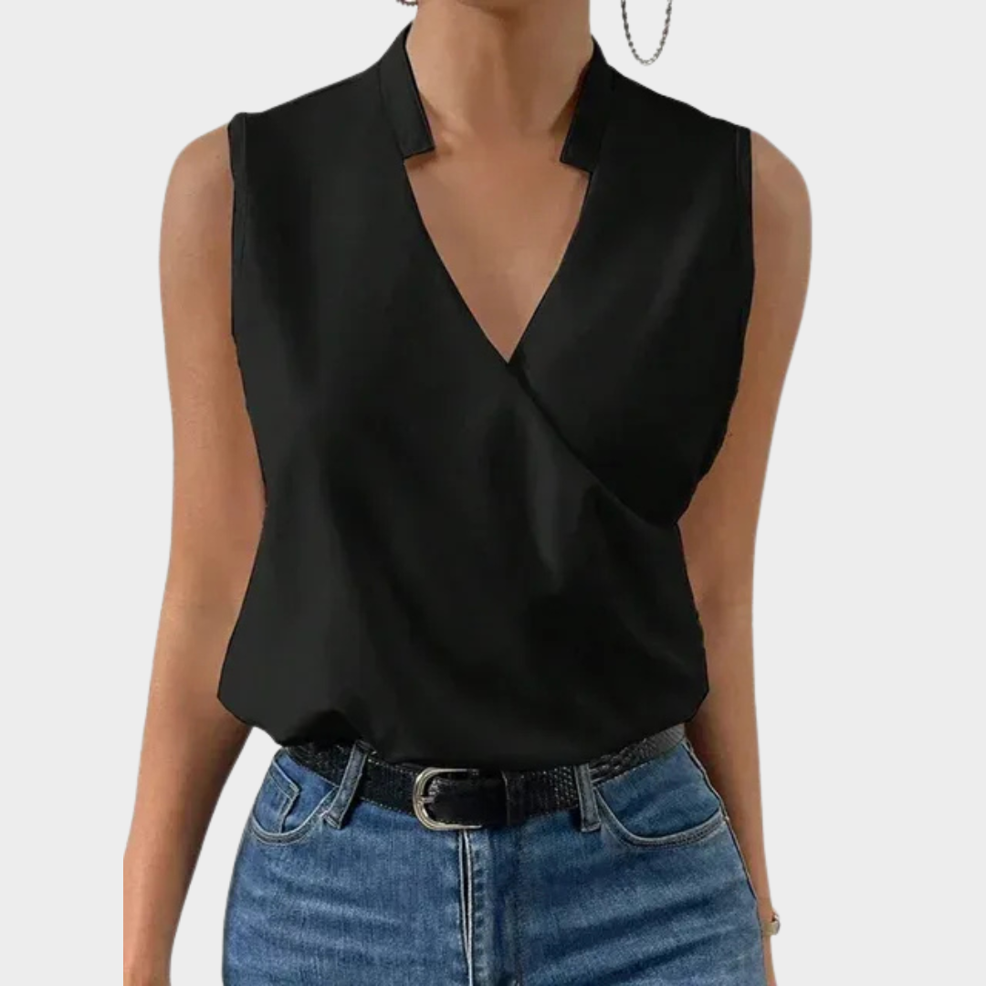 Women’s Sleeveless Blouse – Slim Fit – V-Neck – Printed – Lightweight Pullover Top – Multiple Colours