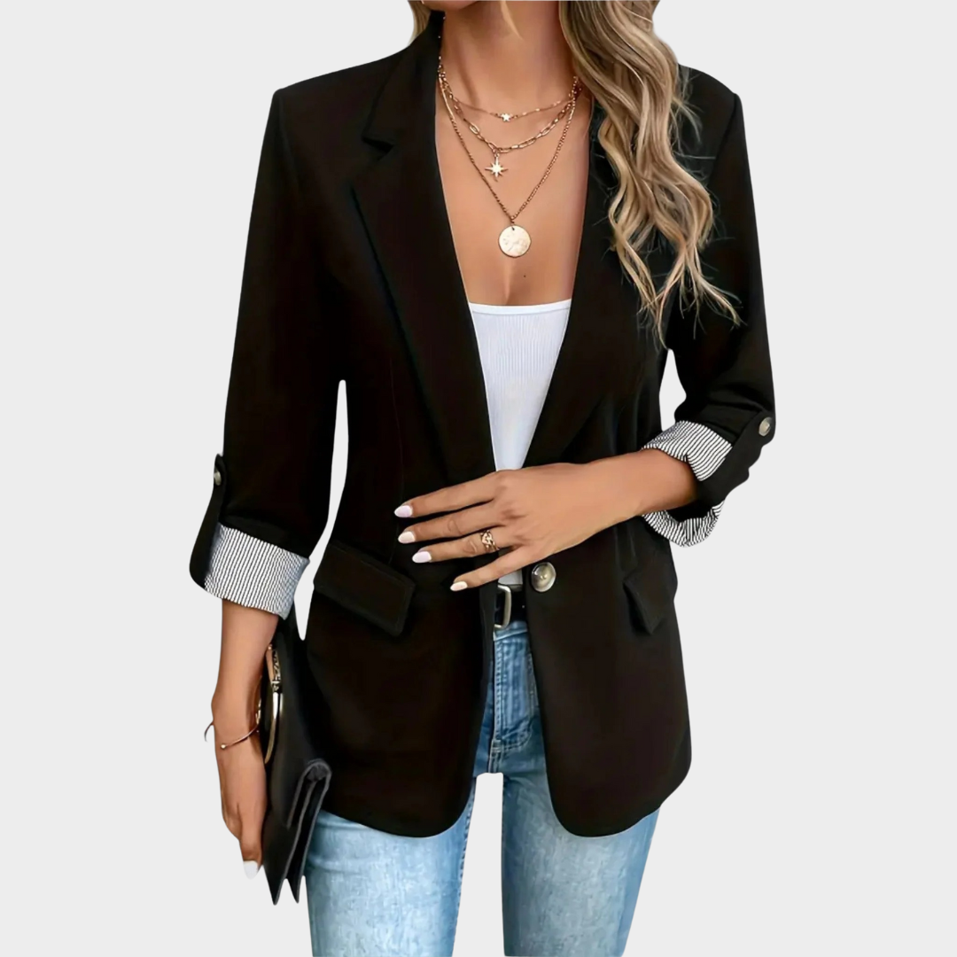 Women’s Slim Fit Suit Jacket – Button-Up Blazer – 3/4 Rolled Sleeves – Lightweight Casual Outerwear – Multiple Colours