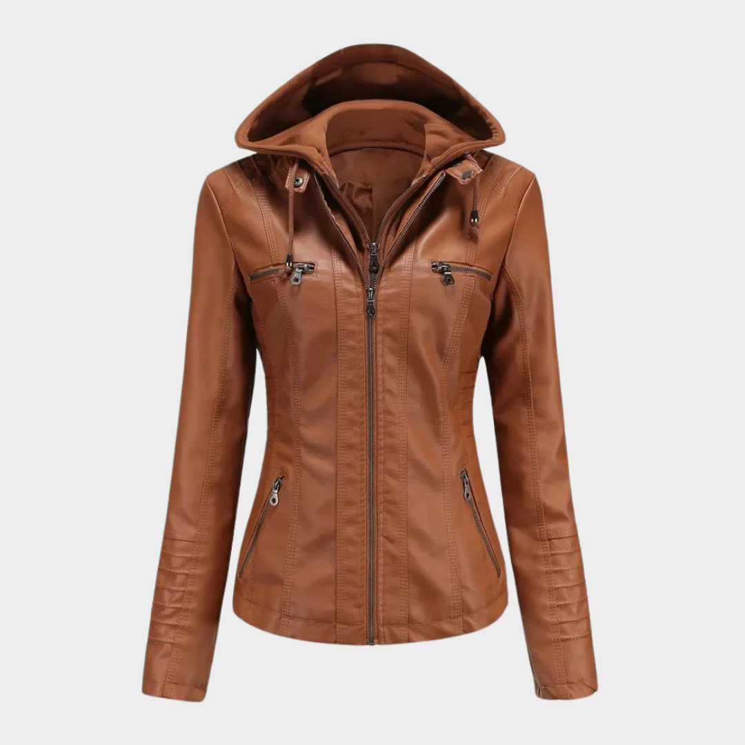 Women's Hooded Leather Jacket – 2-Piece Set – Removable Design – PU Leather Coat – Multiple Colours