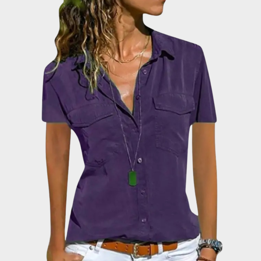Women's Shirt – Casual Blouse – Short Sleeve – Turn-down Collar – Button Front – Pocket Detail – Multiple Colours