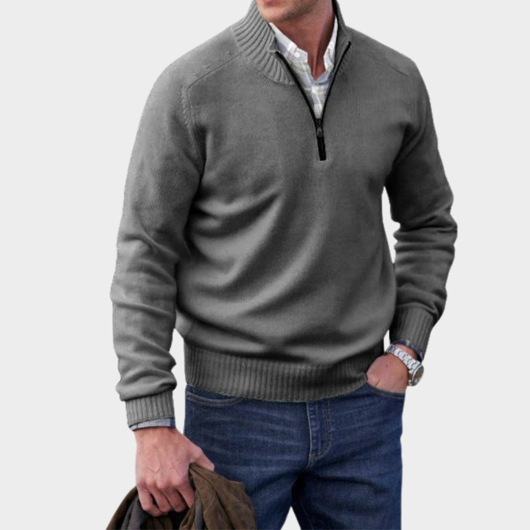 Men's Cashmere Zipper Sweater – Fleece Thick Half-Zip Turtleneck, Purple/White/Blue/and More