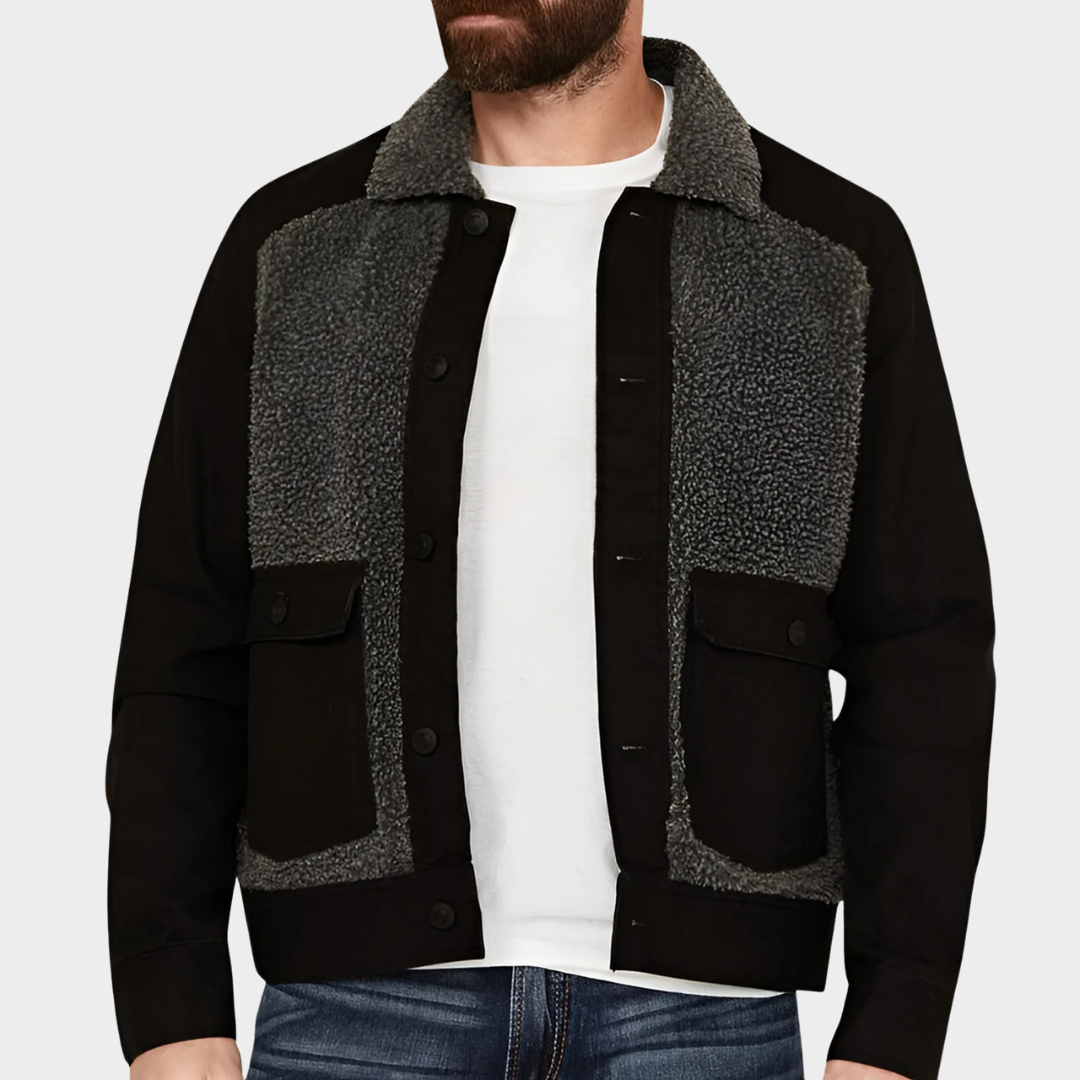 Men’s Patchwork Wool Blend Jacket – Regular Fit Waist-Length Outerwear with Sherpa Collar – Multiple Colours