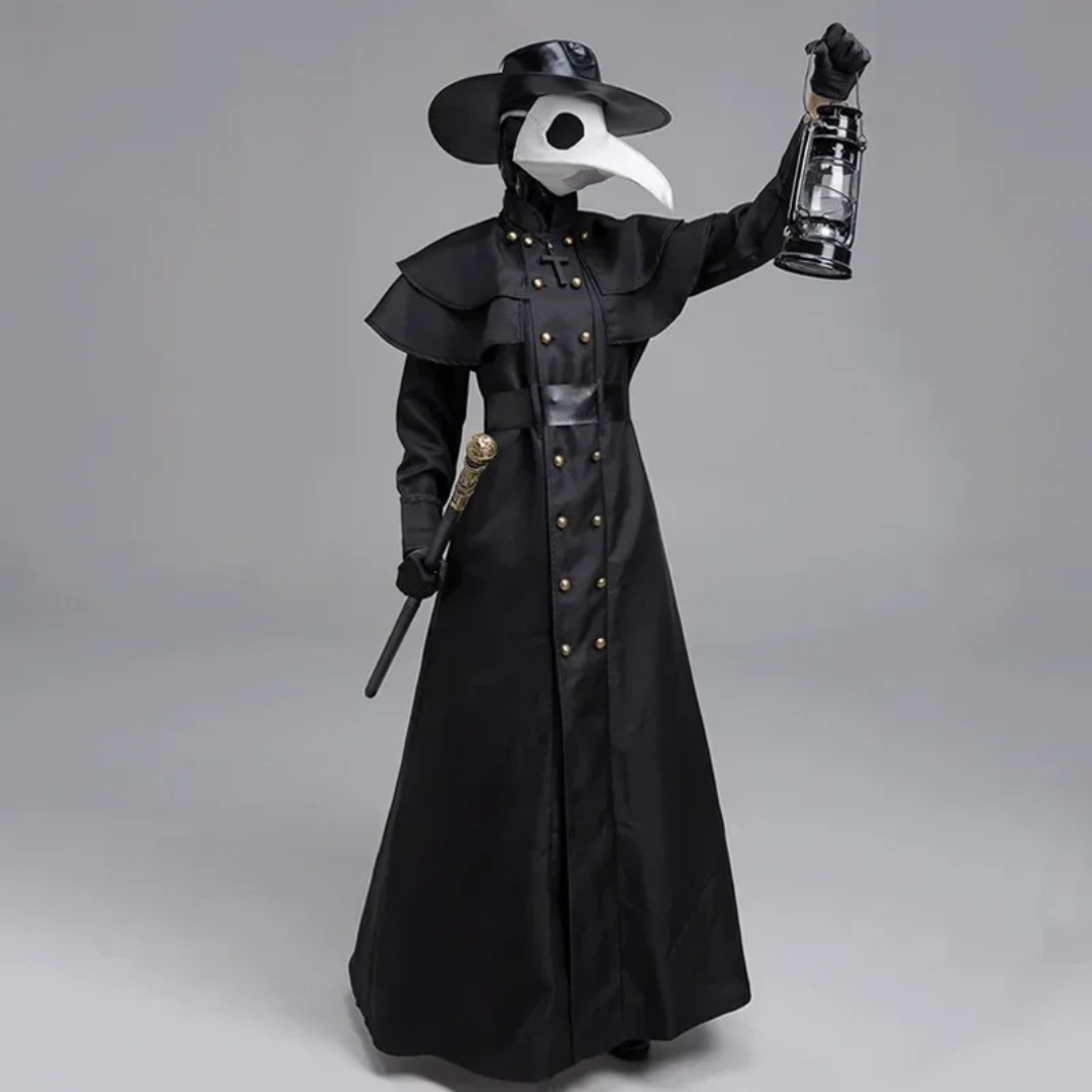 Men’s Medieval Hooded Robe Halloween Costume – Plague Doctor Monk Cosplay Outfit with Cloak and Cape – Horror Priest Wizard Costume – Black