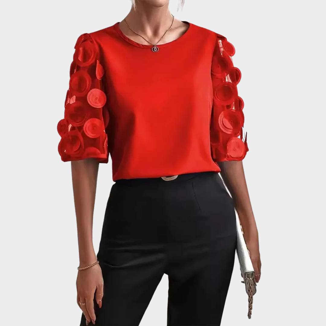 Women Long Sleeve Lace Blouse – Solid Colour – Round Neck – Elegant Fit – Soft Fabric – Multiple Colours